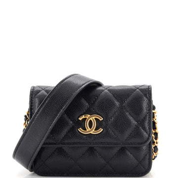 Chanel Twist Your Buttons Flap Coin Purse with Chain Quilted Shiny Caviar