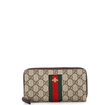 Gucci Bee Web Zip Around Wallet GG Coated Canvas