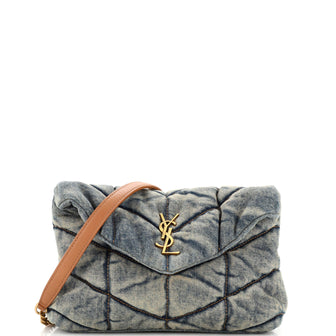 Saint Laurent Loulou Puffer Shoulder Bag Quilted Vintage Denim Mini