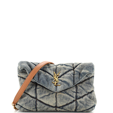Saint Laurent Loulou Puffer Shoulder Bag Quilted Vintage Denim Mini