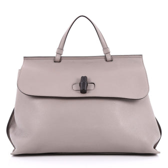  Gucci Bamboo Daily Top Handle Bag Leather Large Gray 2184203