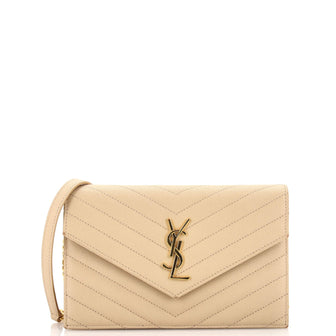 Saint Laurent Classic Monogram Wallet on Chain Matelasse Chevron Leather Small