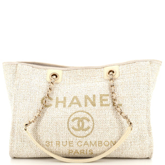 Chanel Deauville Tote Raffia with Glitter Detail Small Neutral 2185231