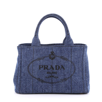 Prada Canapa Convertible Tote Denim Mini Blue 2185404