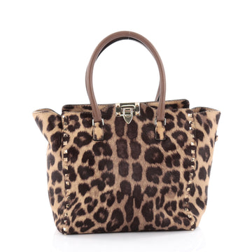 Valentino Rockstud Tote Rigid Calf Hair Medium Black 2185508