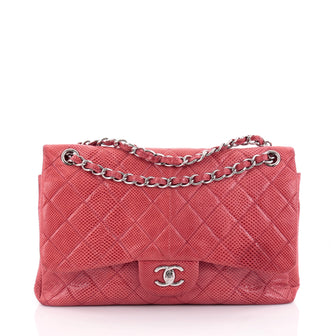 Chanel Classic Double Flap Bag Quilted Lizard Jumbo Red