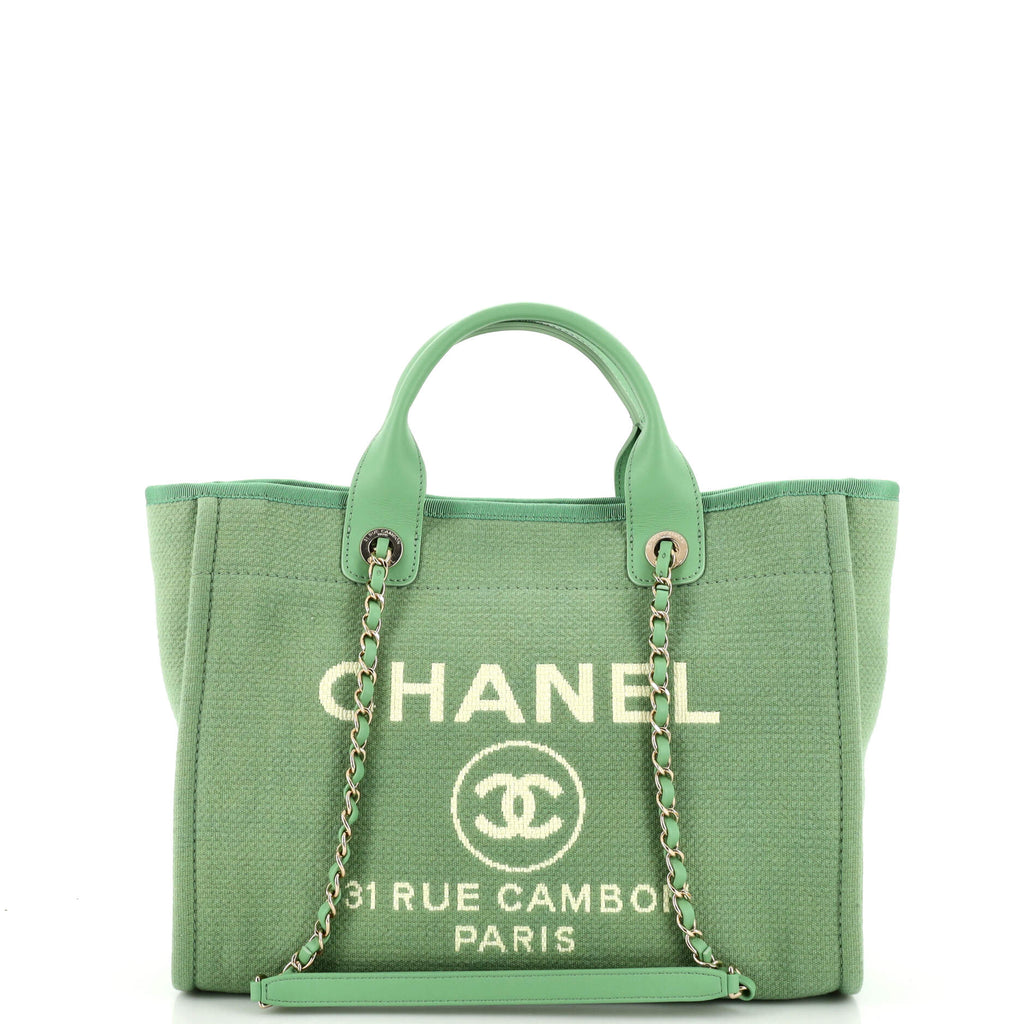 Chanel 2021 Wool Large Deauville Shopping Tote - Green Totes