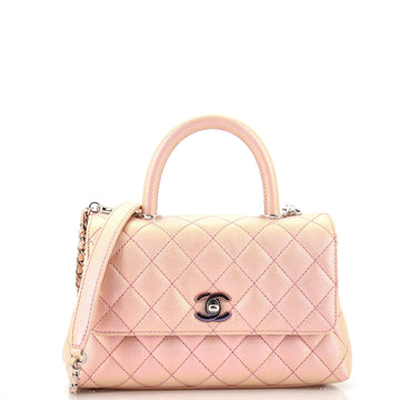 Chanel Coco Top Handle Bag Quilted Iridescent Caviar with Gradient Hardware Mini
