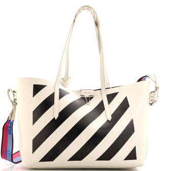 Off White Binder Clip Shopper Tote Striped Leather Large
