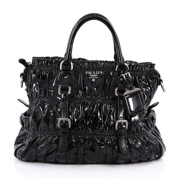 Prada Gaufre Convertible Tote Patent Medium Black 2186701