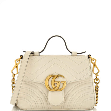 Gucci GG Marmont Top Handle Flap Bag Matelasse Leather Mini