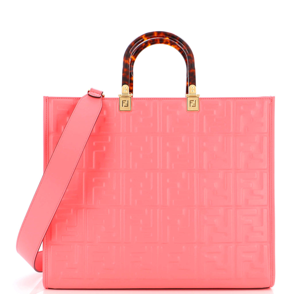 Fendi Sunshine Shopper Tote Zucca Embossed Leather Medium Pink 2180322