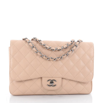 Chanel Classic Single Flap Bag Quilted Caviar Jumbo Neutral