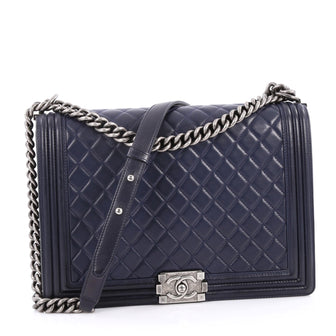 Chanel Boy Flap Bag Quilted Lambskin Large Blue