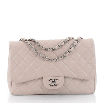 Chanel Classic Single Flap Bag Quilted Caviar Jumbo Neutral