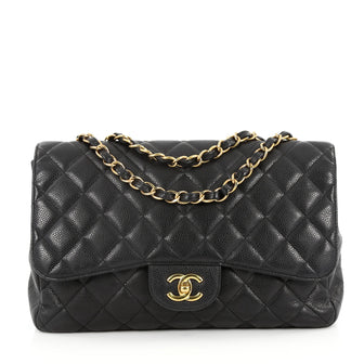 Chanel Classic Single Flap Bag Quilted Caviar Jumbo Black