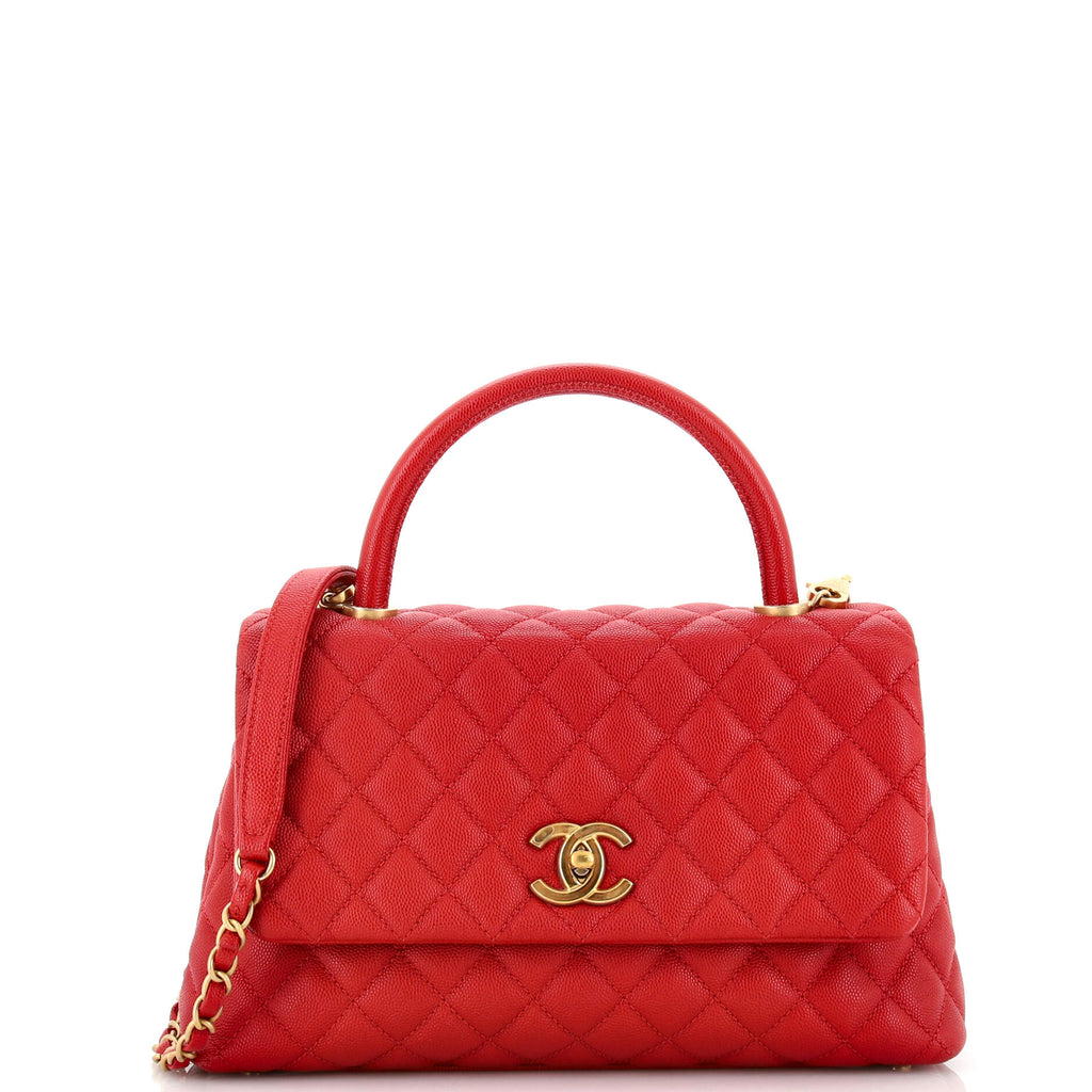 CHANEL Caviar Quilted Small Coco Handle Flap Red 175525