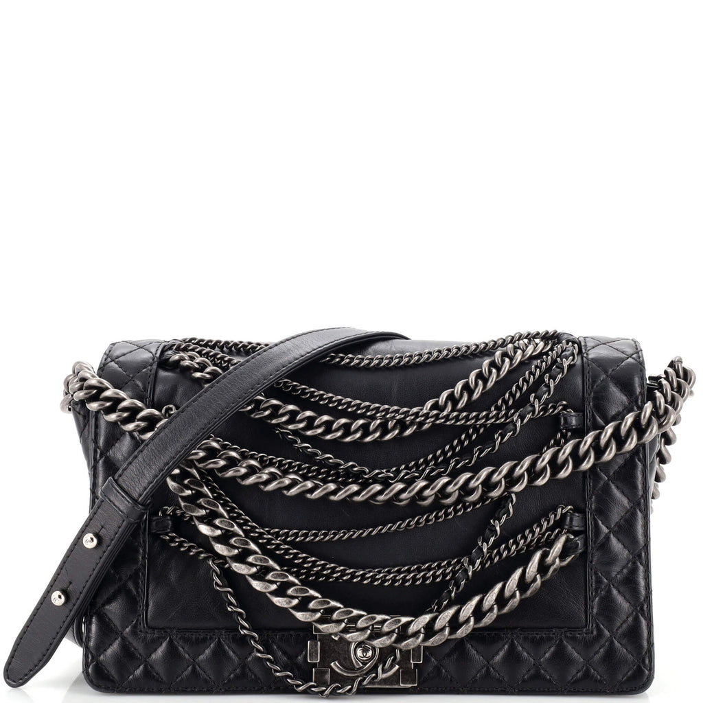 Chanel Boy Flap Bag Enchained Lambskin New Medium Black 2187401
