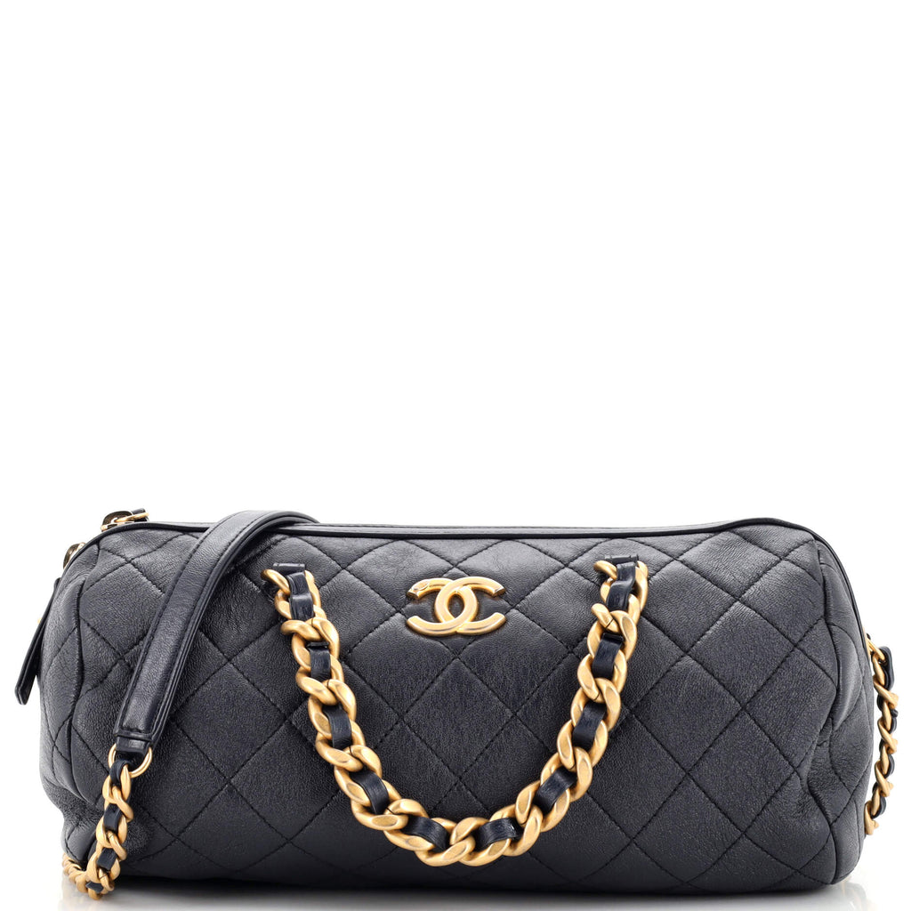 CHANEL Shiny Lambskin Quilted Fashion Therapy Bowling Bag Black 771438