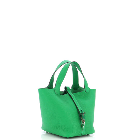 Hermes Monochrome Picotin Lock Bag Clemence PM Green 2187541