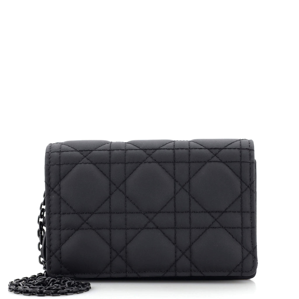 Christian Dior Ultra Matte Lady Dior Chain Pouch Cannage Quilt Calfskin Nano  Black 2187571