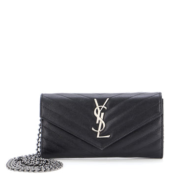 Saint Laurent Classic Monogram Wallet on Chain Matelasse Chevron Leather Small