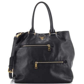 Prada Convertible Zipper Detail Tote Soft Calf Large