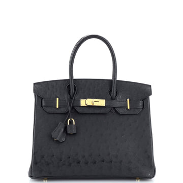 Hermes Birkin Handbag Black Ostrich with Gold Hardware 30