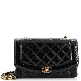 Chanel Vintage Diana Flap Bag Quilted Patent Medium Black 21881518
