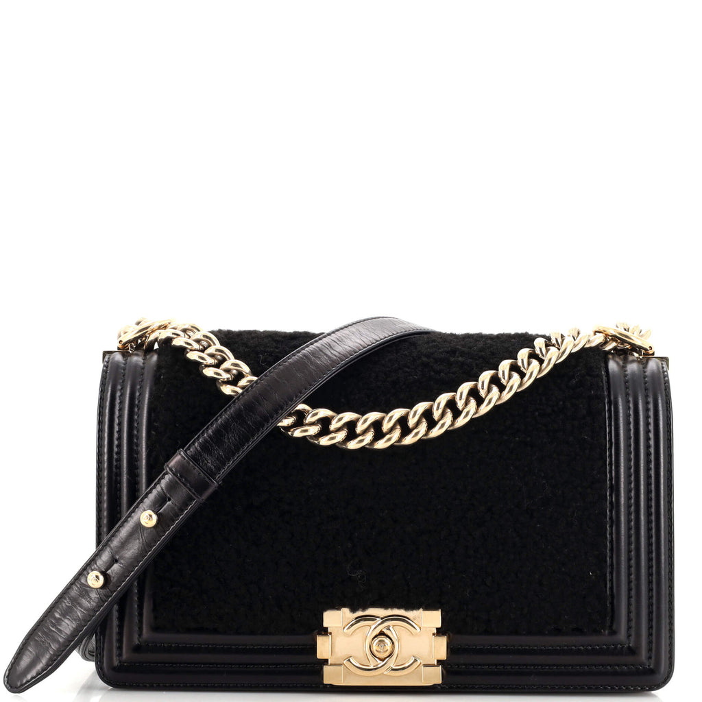 Chanel Boy Flap Bag Shearling with Leather Old Medium Black 21881527