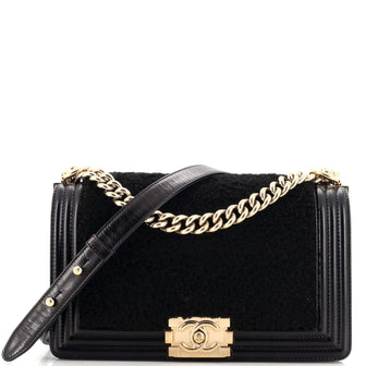 Chanel Boy Flap Bag Shearling with Leather Old Medium