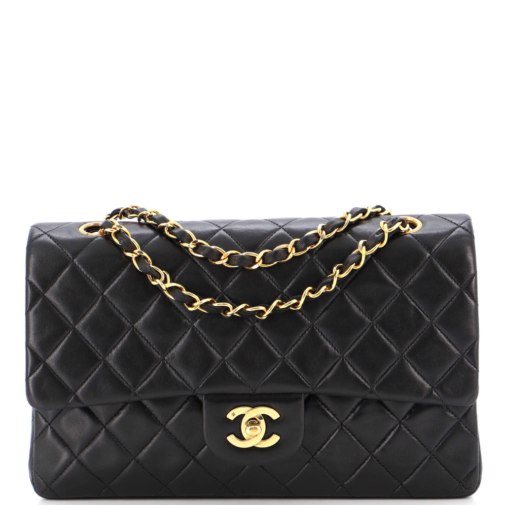 Chanel Vintage Classic Double Flap Bag Quilted Lambskin Medium Black 2188157