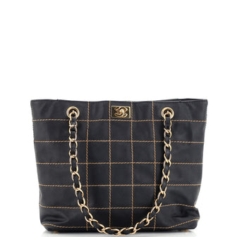 Chanel Chocolate Bar Tote Quilted Leather Small