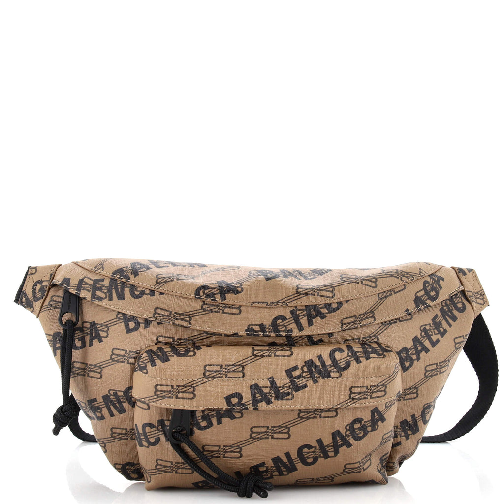 Balenciaga Beltpack Waist Bag Allover Logo Monogram Coated Canvas Brown 2188791