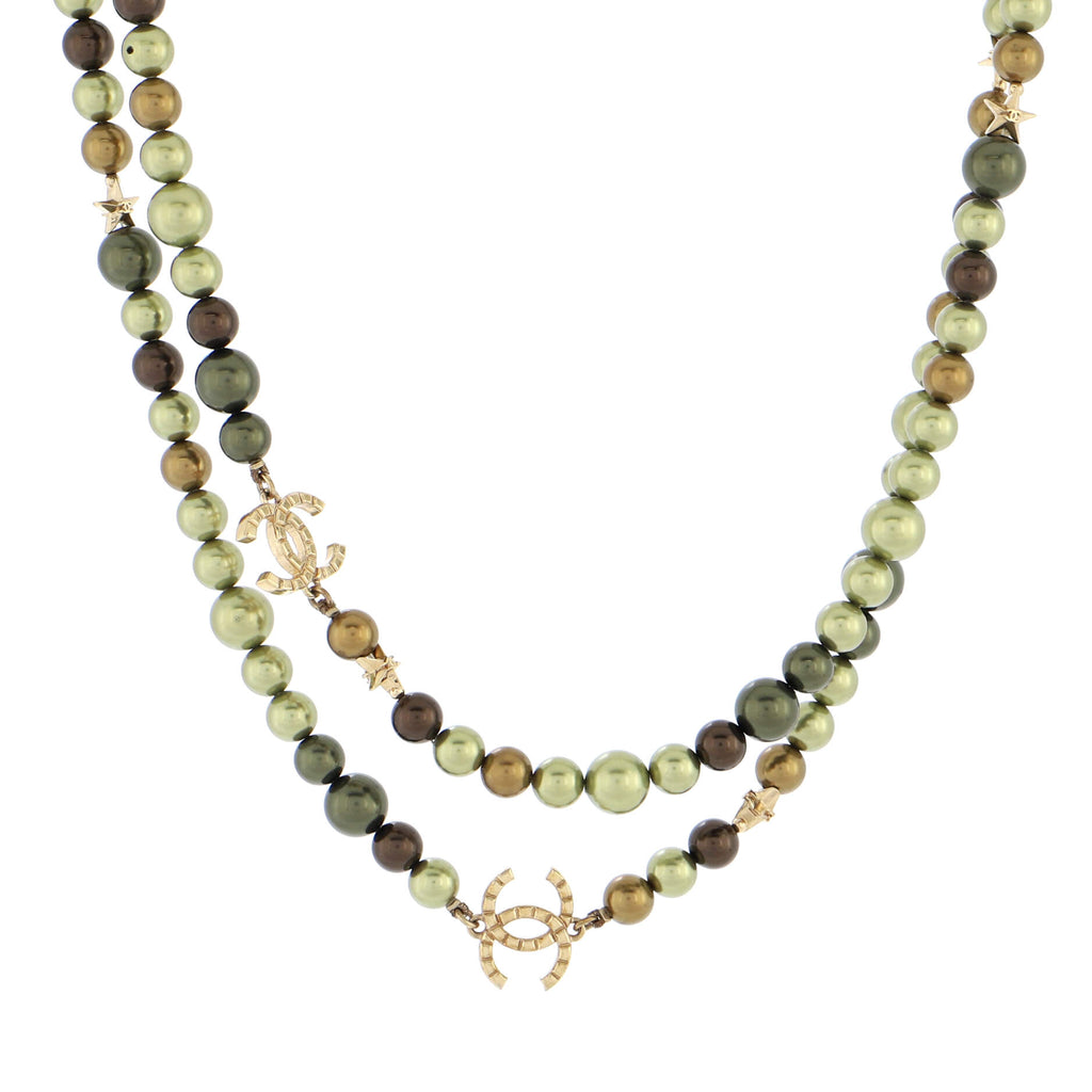 Chanel CC Station Long Necklace Metal with Faux Pearls 218881