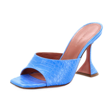 Amina Muaddi Women's Lupita Heeled Mules Crocodile Embossed Leather 90