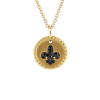 David Yurman Cable Collectibles Fleur de Lis Pendant Necklace 18K Yellow Gold with Black Diamonds