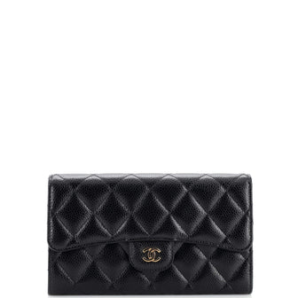 Chanel Trifold Classic Flap Wallet Quilted Caviar Long