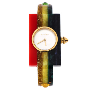 Gucci Vintage Rectangular Frame Quartz Watch Plexiglass with Stainless Steel and Crystals