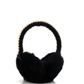 Chanel CC Earmuffs Faux Fur and Tweed with Faux Pearls