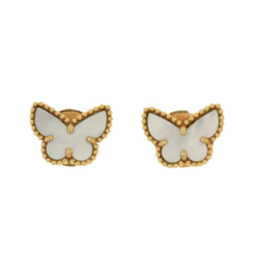 Van Cleef & Arpels Sweet Alhambra Butterfly Stud Earrings 18K Yellow Gold and Mother of Pearl
