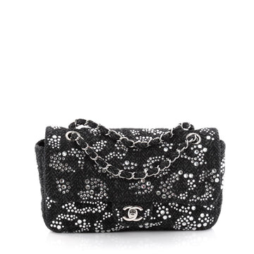 Chanel Classic Flap Bag Strass Embellished Tweed Medium Black