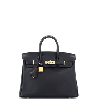Hermes Birkin Handbag Black Swift with Gold Hardware 25