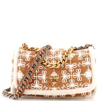 Chanel 19 Flap Bag Embroidered Suede with Shearling Medium