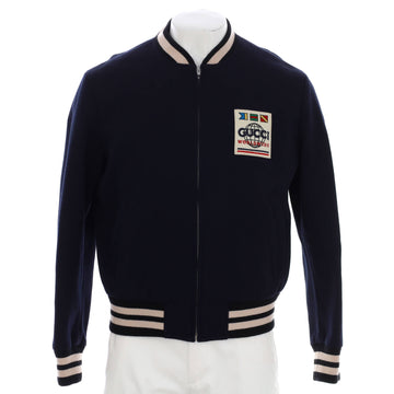 Gucci Men's Logo Patch Bomber Jacket Wool Blend