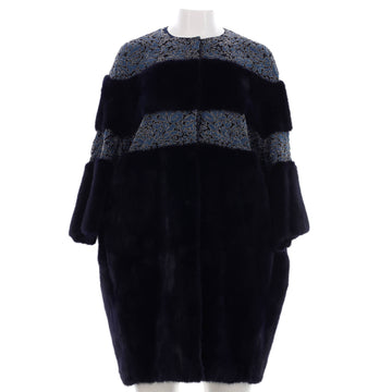 Valentino Garavani Women's Floral Panelled Button Up Coat Mink Fur with Beaded Satin