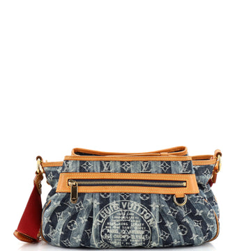 Louis Vuitton Porte Epaule Raye Handbag Striped Monogram Denim MM