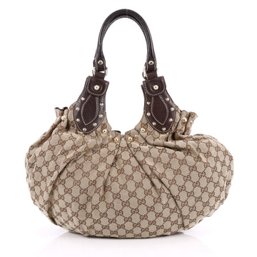 Gucci Pelham Shoulder Bag Studded GG Canvas Medium Brown