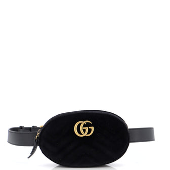 Vintage Gucci Black Matelassé Velvet Crystal Embellished GG Marmont Belt Bag  –