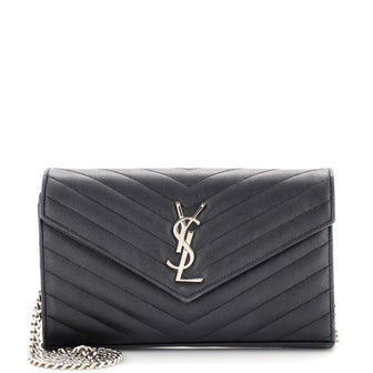 Saint Laurent Classic Monogram Wallet on Chain Matelasse Chevron Leather Medium
